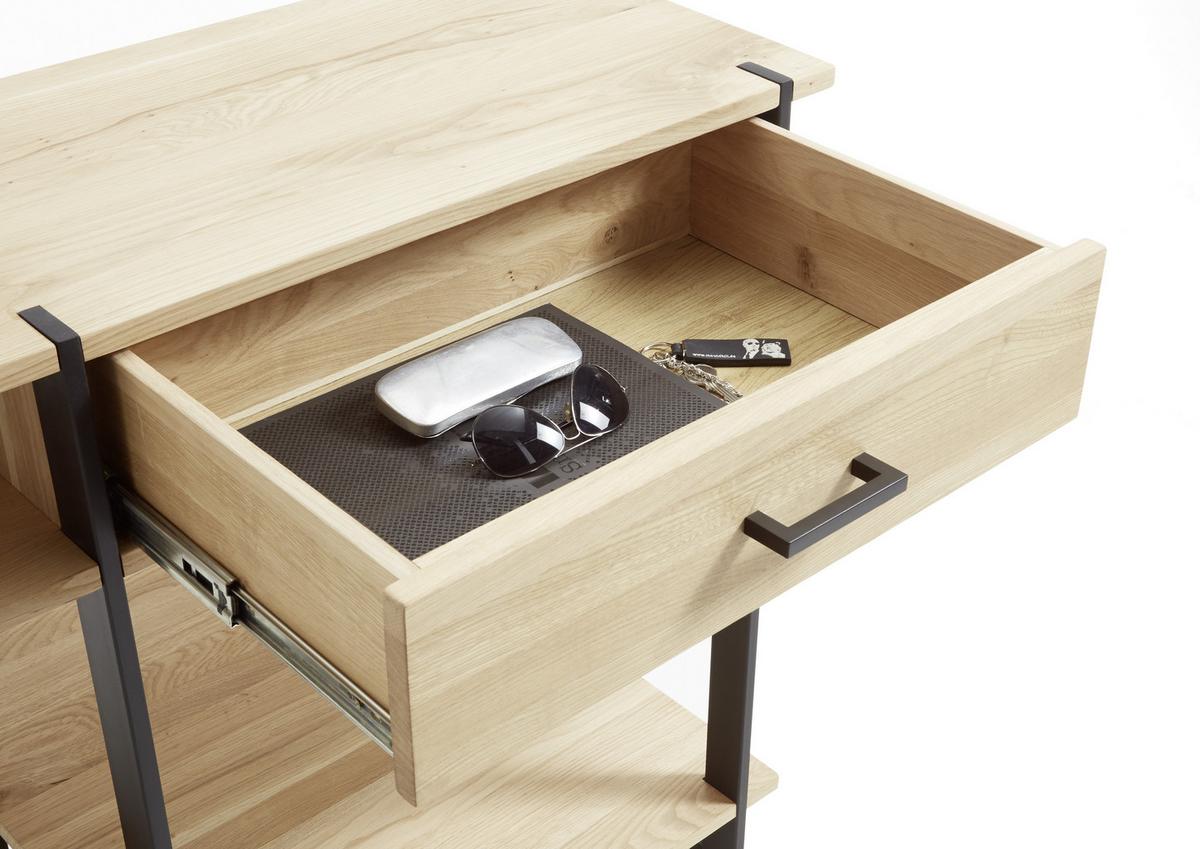 Konsole "Paco" , ca 110x40 cm, aus Eiche - Eichefarben/Schwarz, Natur, Holz/Metall (110/93,5/40cm) - Livetastic