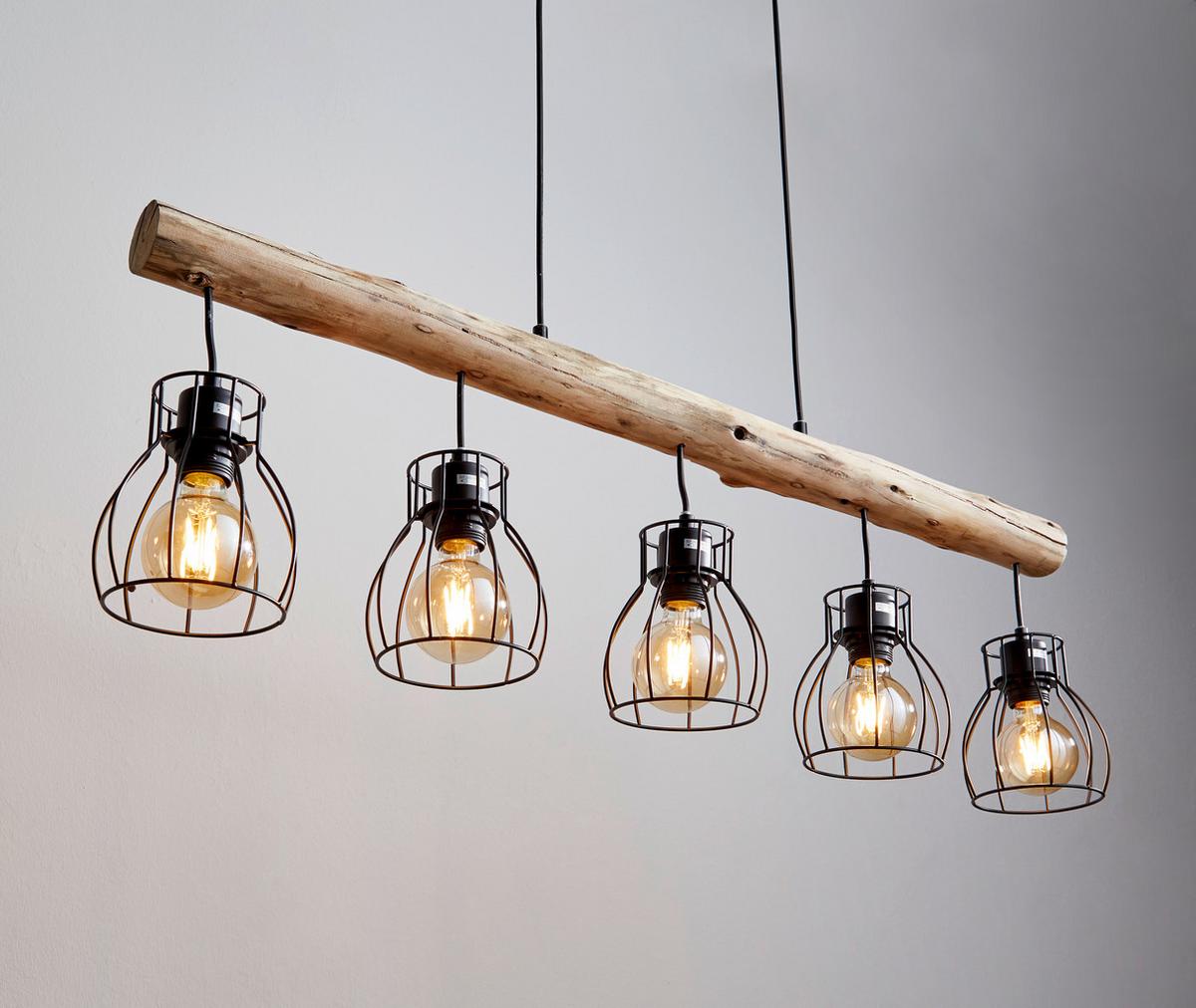 LAMPA WISZĄCA 15326-5NLU MINA *SBM* - kolor naturalny/czarny, Trend, metal/drewno (100/13,6/140cm) - Marama