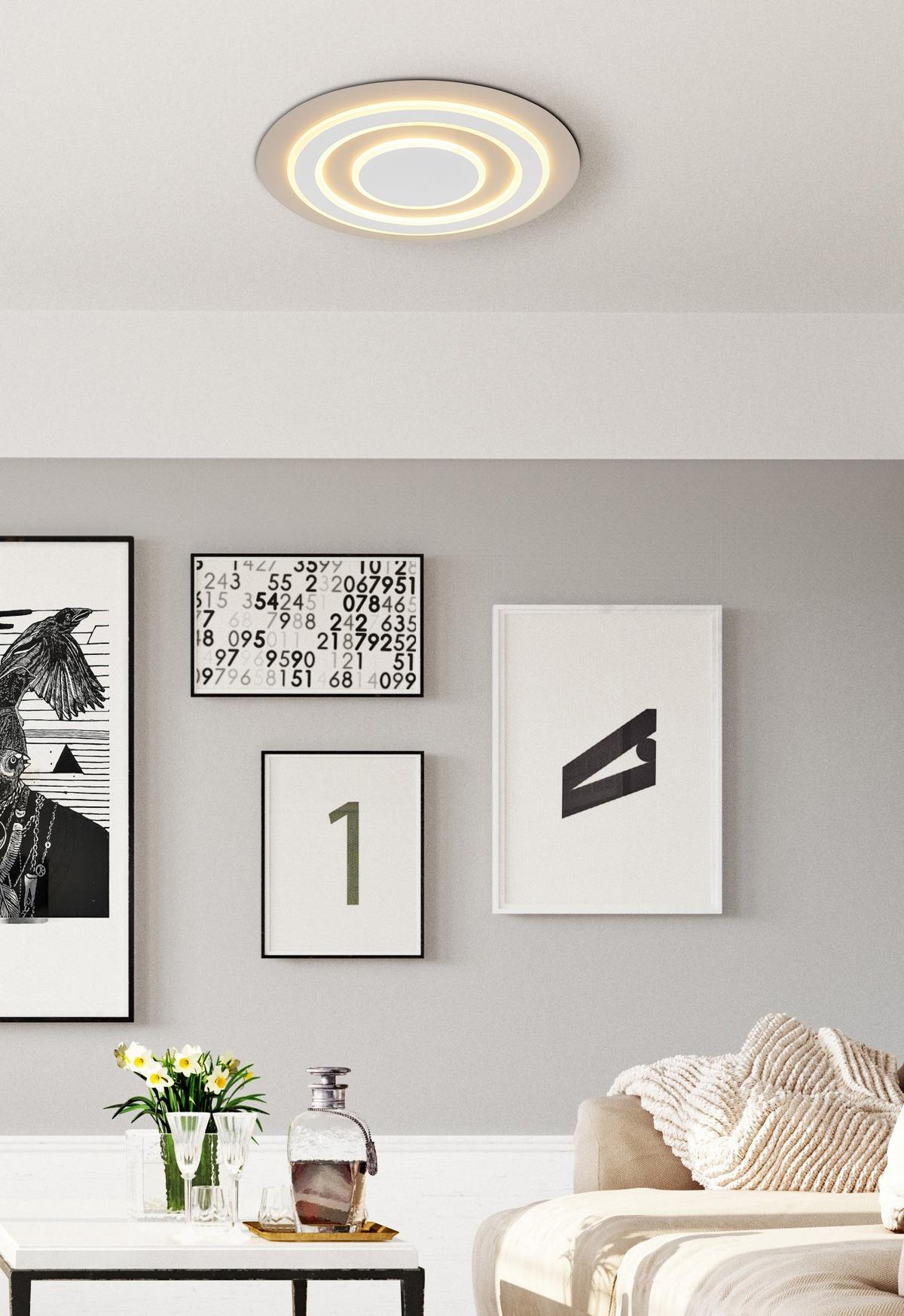 LED-DECKENLEUCHTE 48032-40S JAYDEN - Sandfarben/Weiss, Design, Kunststoff/Metall (48/5,5cm) - Globo