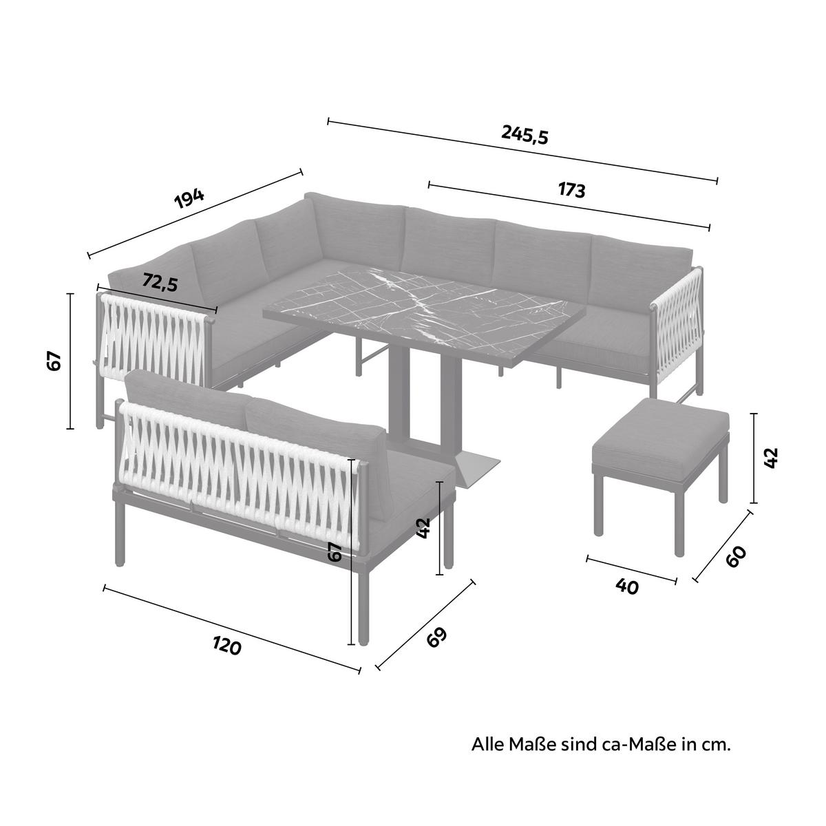 Dining-Loungeset Polly Schwarz Outdoorstoff/Metall - Hellgrau/Schwarz, MODERN, Kunststoff/Textil - Bessagi Garden