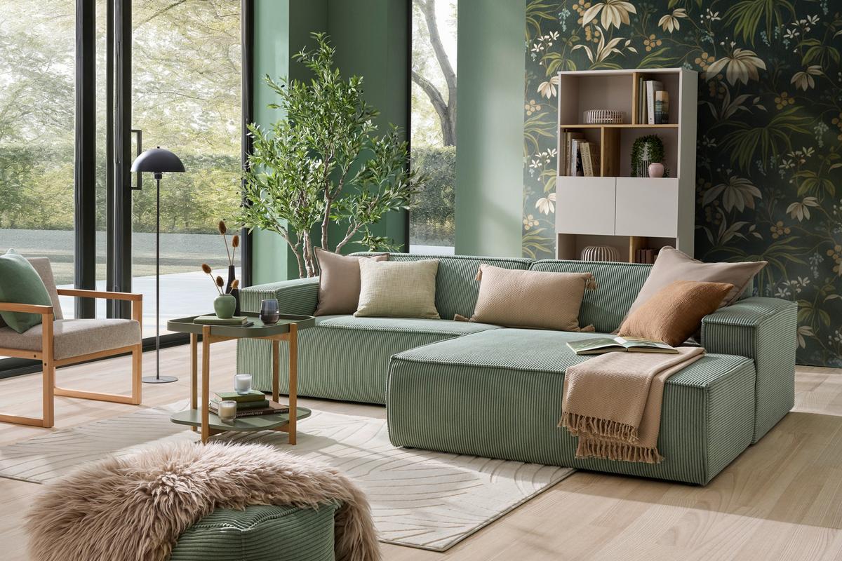 Wohnlandschaft Loft in Grün - Schwarz/Hellgrün, MODERN, Kunststoff/Textil (265/75/172cm) - Based