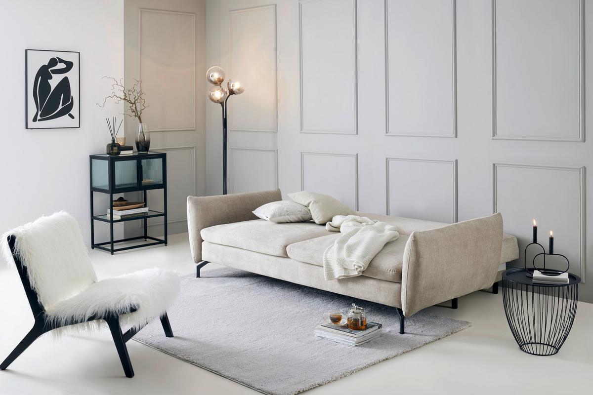 Zofa Mido, Bež, Ležišče - črna/bež, Moderno, kovina/tekstil (224/89/109cm) - Mömax