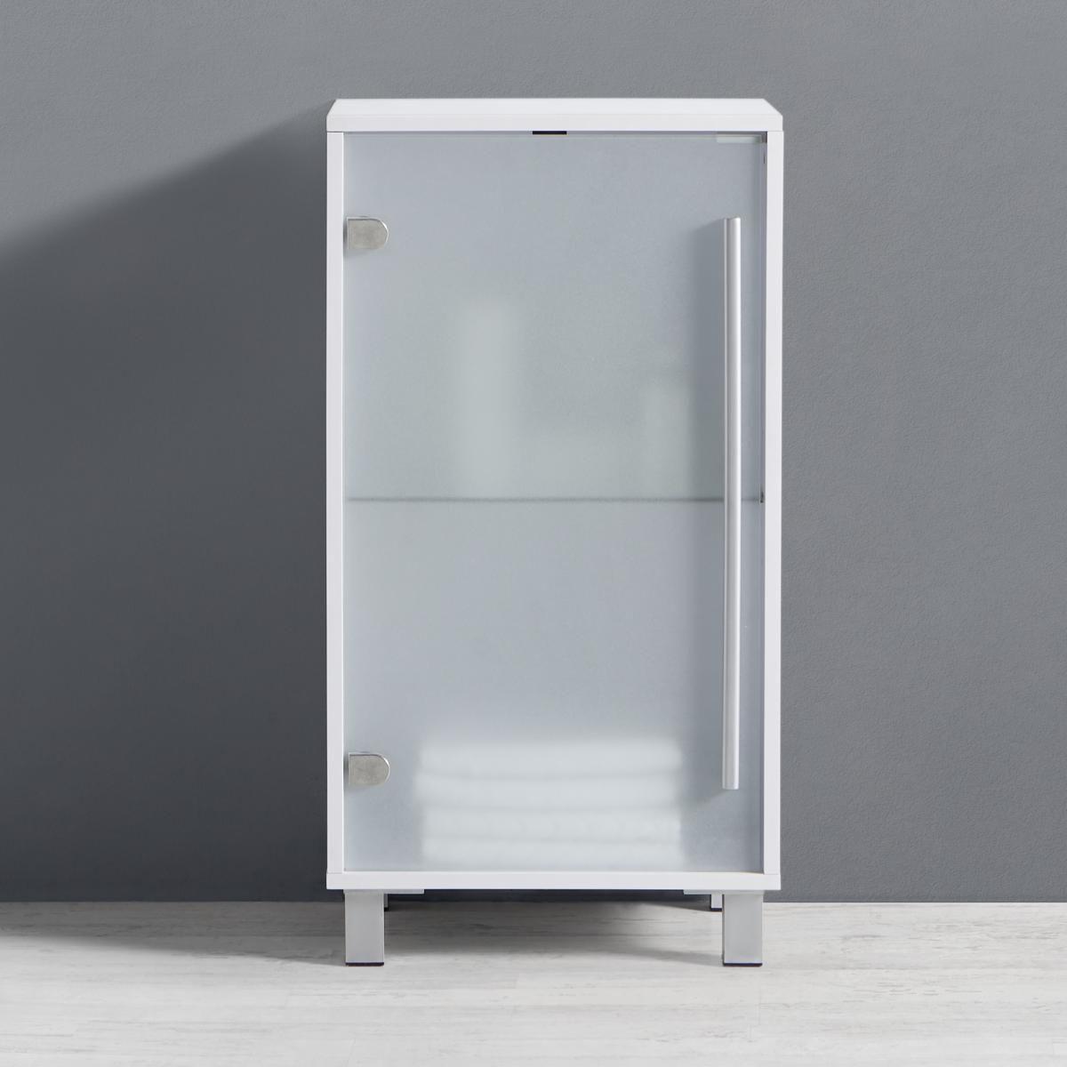 UNTERSCHRANK Weiß/Glas 'Basic' - Silberfarben/Weiß, MODERN, Glas/Holz (44/84/35cm) - Bessagi Home