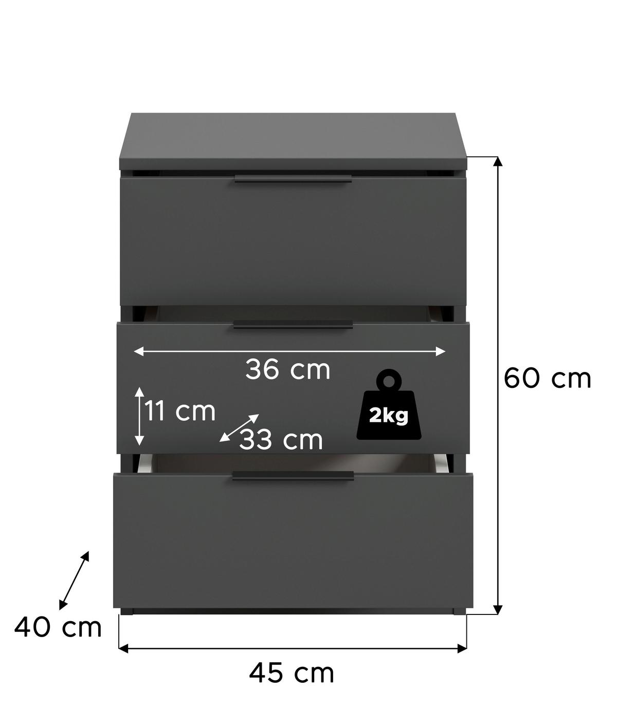 Nachtkästchen KOPENHAGEN ca.45x60x40cm Anthrazit - Anthrazit/Schwarz, MODERN, Holzwerkstoff/Kunststoff (45cm) - MID.YOU