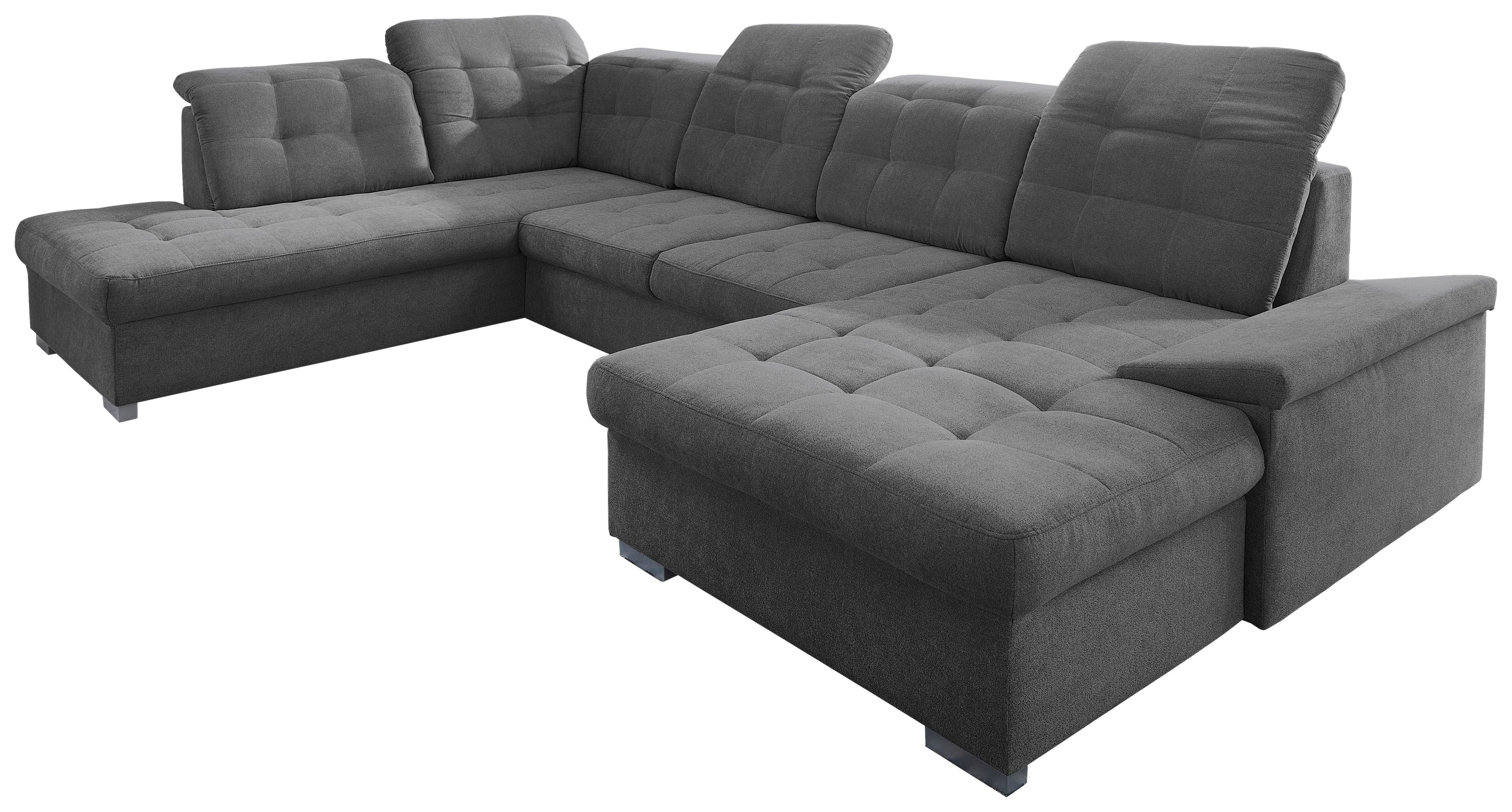 Wohnlandschaft Zira Anthrazit Nylon/Mikrofaser - Chromfarben/Anthrazit, Design, Kunststoff/Textil (212/330/169cm) - Livetastic