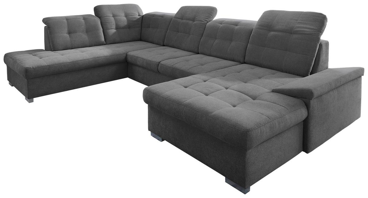 Wohnlandschaft Zira Anthrazit Nylon/Mikrofaser - Chromfarben/Anthrazit, Design, Kunststoff/Textil (212/330/169cm) - Livetastic