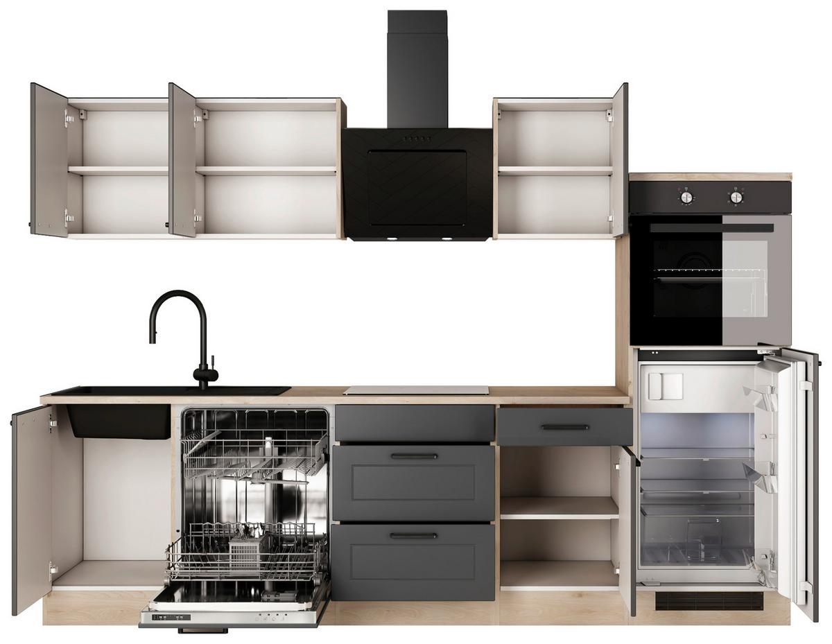 Kuhinjski Blok Brez Aparatov Romeo, Antracit, Barva Hrasta - črna/barve hrasta, Basics, kovina/leseni material (280cm) - FlexWell