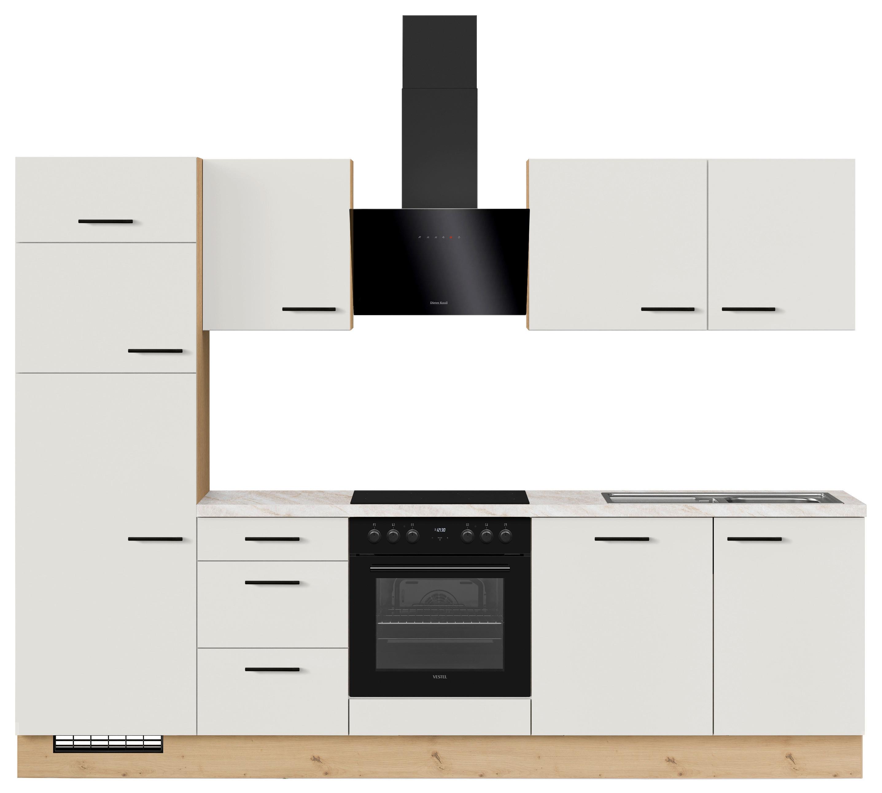 Küchblock IP1200 o. Geräte Weiß - Eichefarben/Schwarz, MODERN, Holzwerkstoff/Metall (280cm) - Impuls