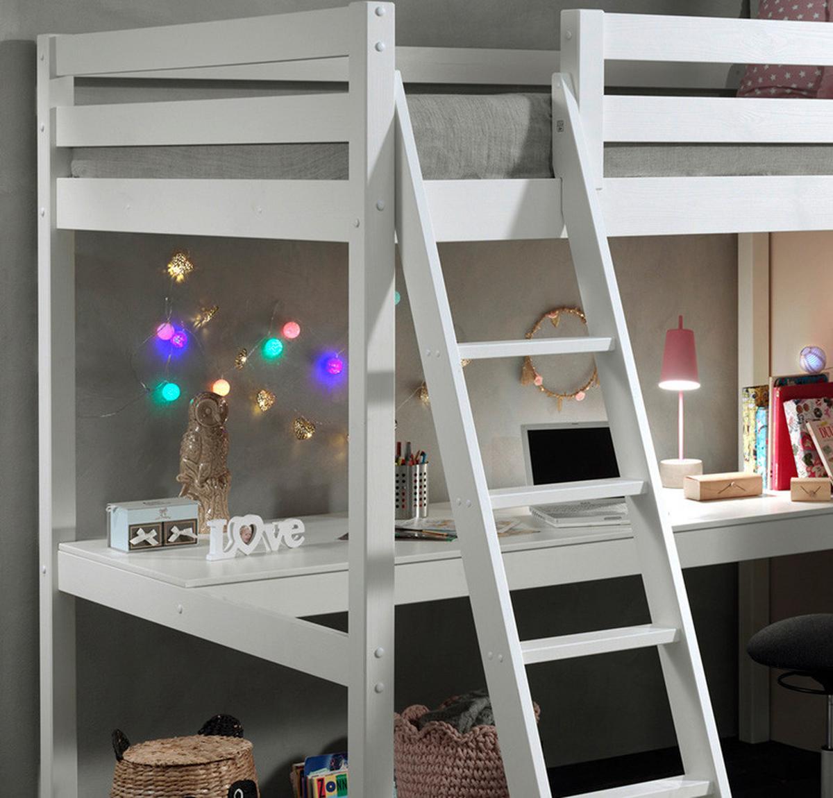 Hochbett Pino Weiß - Weiß/Kieferfarben, Basics, Holz (140/200cm) - Vipack