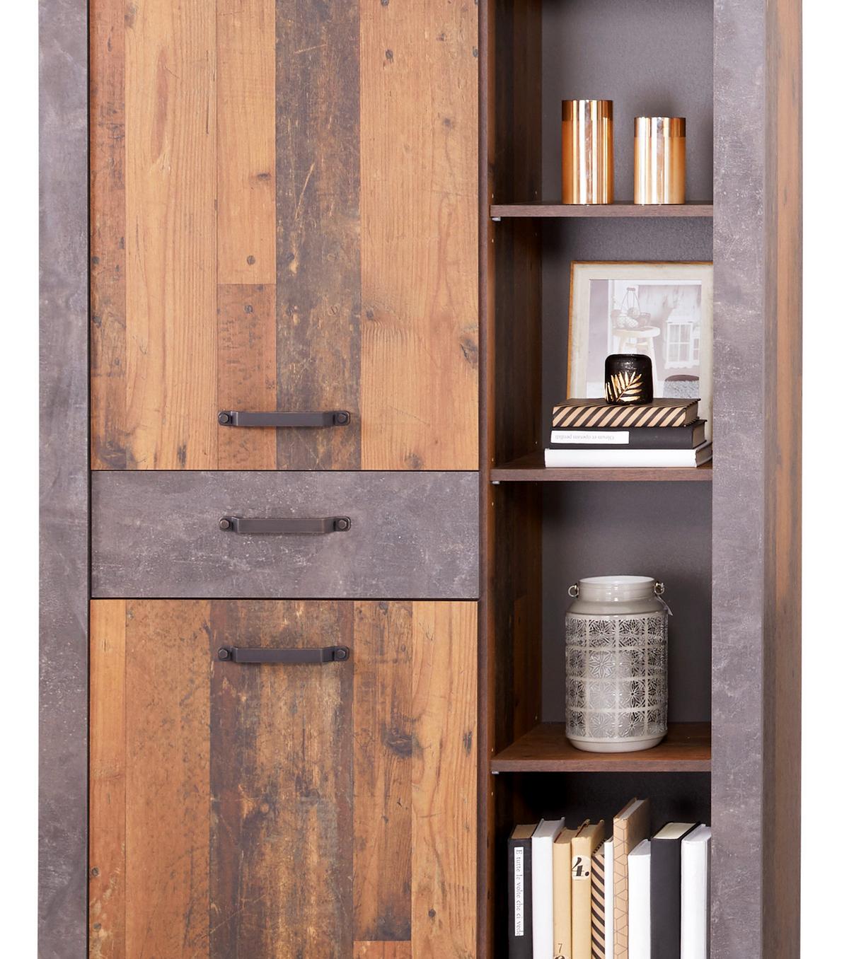 Vitrină Ontario - gri închis/culoare lemn stejar, Trend, material pe bază de lemn (105/159/41,5cm) - Modern Living
