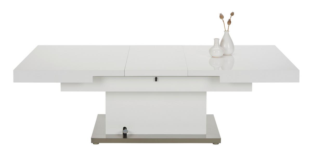 Couchtisch 2in1 in Weiß ca. 133-170x51-77x80cm - Edelstahlfarben/Weiß, MODERN, Holzwerkstoff/Metall (133-170/80/51-77cm) - Based