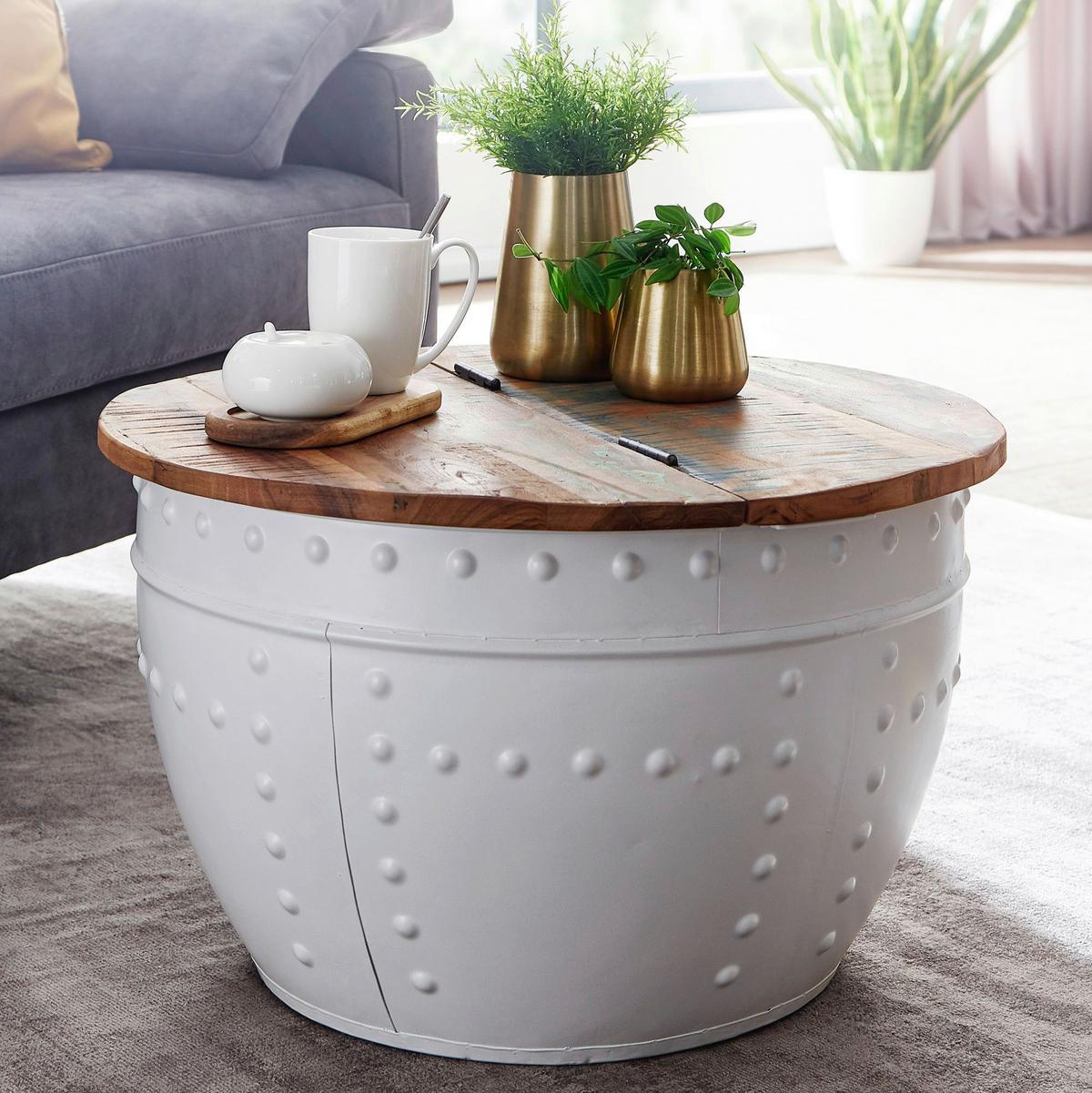 Klubska Miza Wohnling - bela/rjava, Moderno, kovina/les (60/60/36cm) - MID.YOU