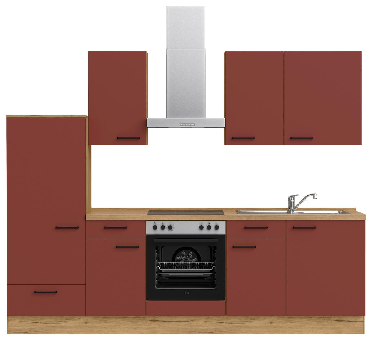 Küchenblock Easytouch Low m. Geräten Dunkelrot - Eichefarben/Schwarz, MODERN, Holzwerkstoff/Metall (270cm) - Nobilia