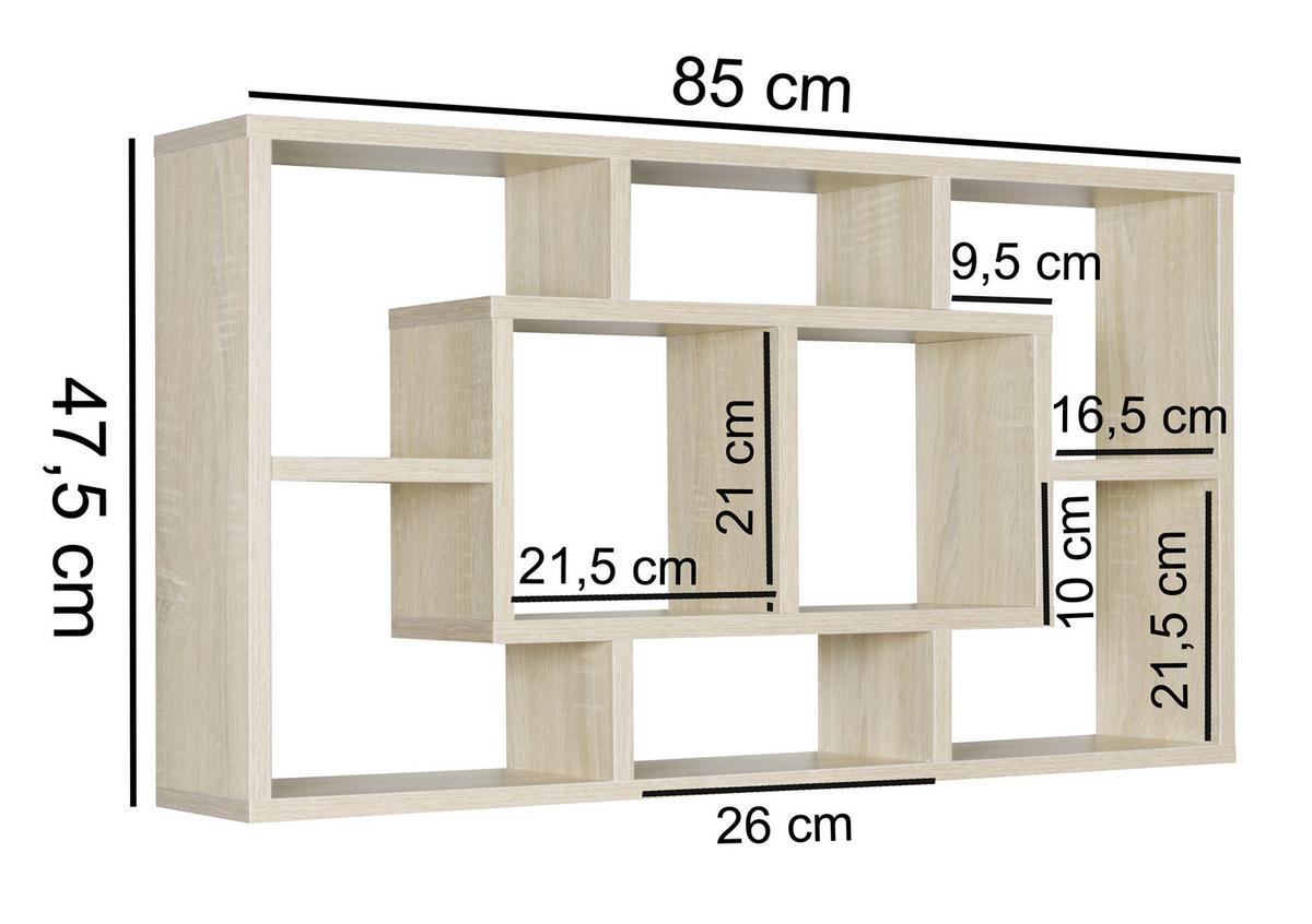 Stenski Regal Alex - barve hrasta, Konvencionalno, leseni material (85/47,5/16cm) - MID.YOU