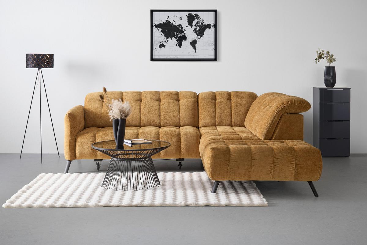 Wohnlandschaft New York Rechts Bronze ca. 261x87-104x288cm - Schwarz/Bronzefarben, MODERN, Holzwerkstoff/Textil (261/87-104/288cm) - Premium Living