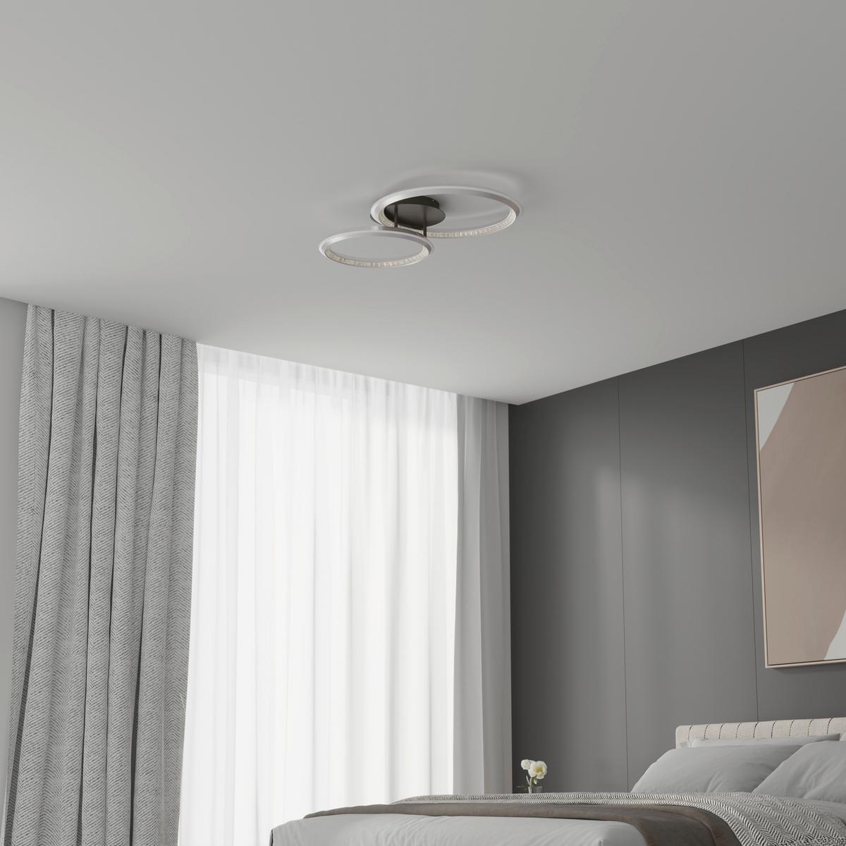 LED-DECKENLEUCHTE 67329-50 ALAINA - Opal/Grau, Design, Kunststoff/Metall (75/50/14cm) - Globo