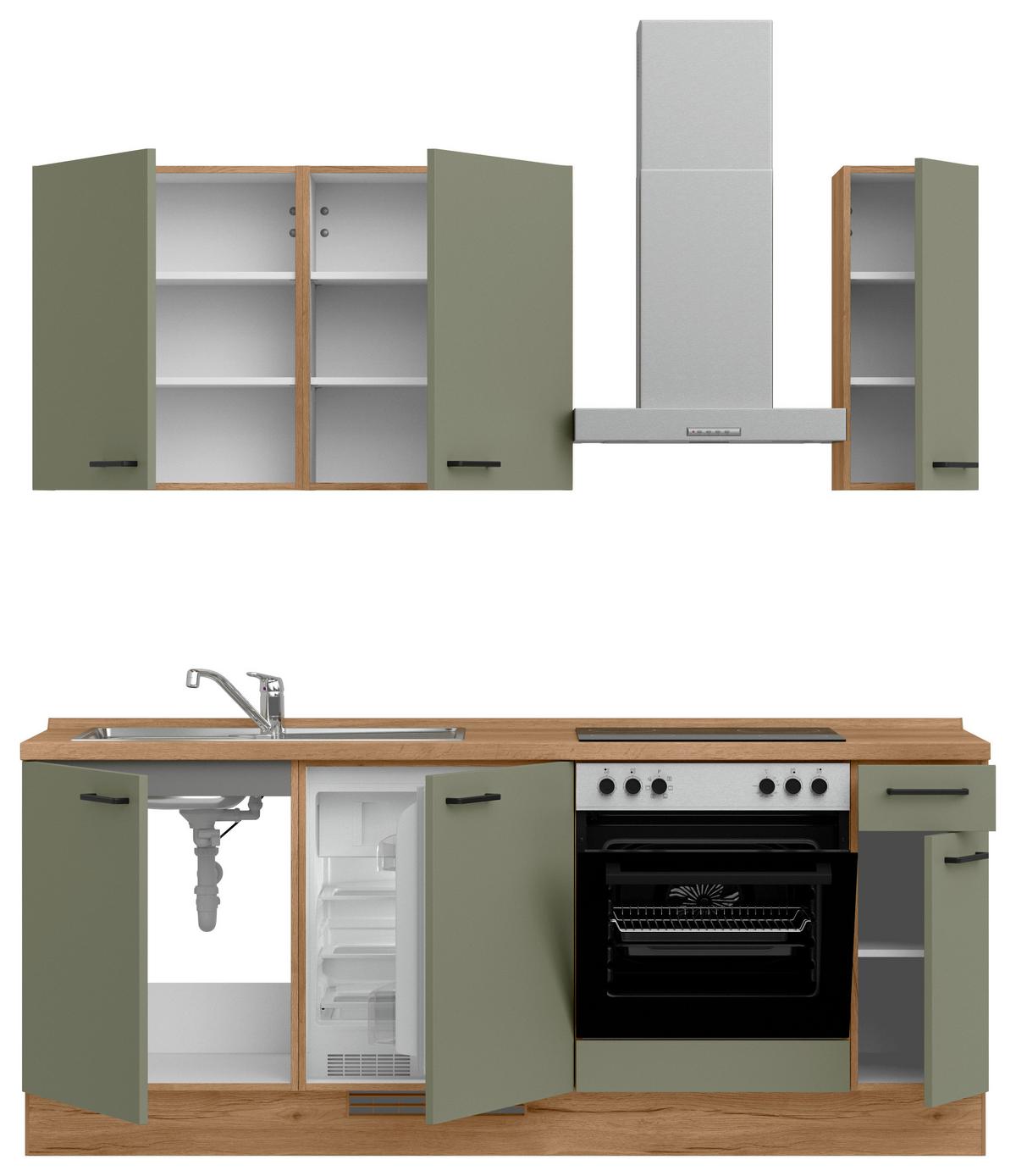 Küchenleerblock Senso Low o. Geräte Olivgrün - Eichefarben/Schwarz, MODERN, Holzwerkstoff/Metall (210cm) - Nobilia