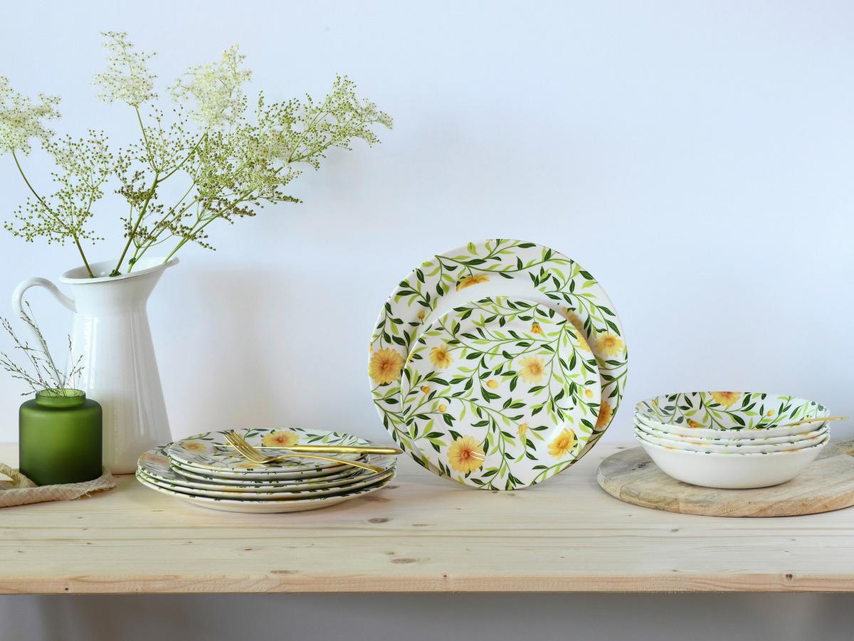 Jedilni Servis Amarilla, 12-Delni - zelena/bela, Basics, keramika - Creatable