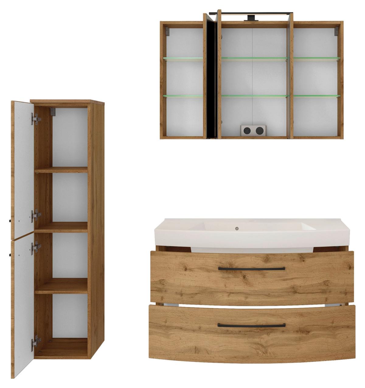 Badezimmer Manchester 3-tlg. ca. 130 cm Wotan Eiche - Eichefarben/Weiß, MODERN, Keramik/Holzwerkstoff (130cm) - Held
