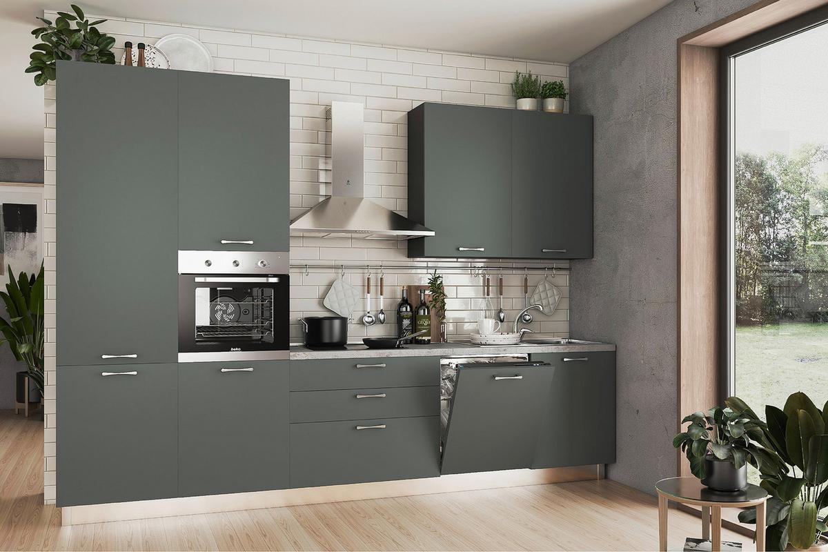 Blok Kuhinja S Aparatima Glen - zelena/antracit, Moderno, drvni materijal/metal (330cm) - Modern Living