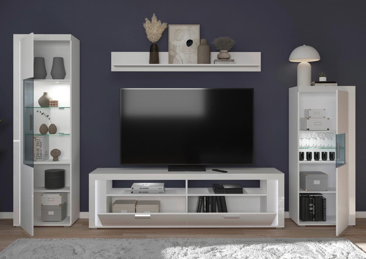 Ansamblu mobilier camera de zi SKYLIGHT - alb lucios intens, Design, material pe bază de lemn (351/202/46cm) - Modern Living