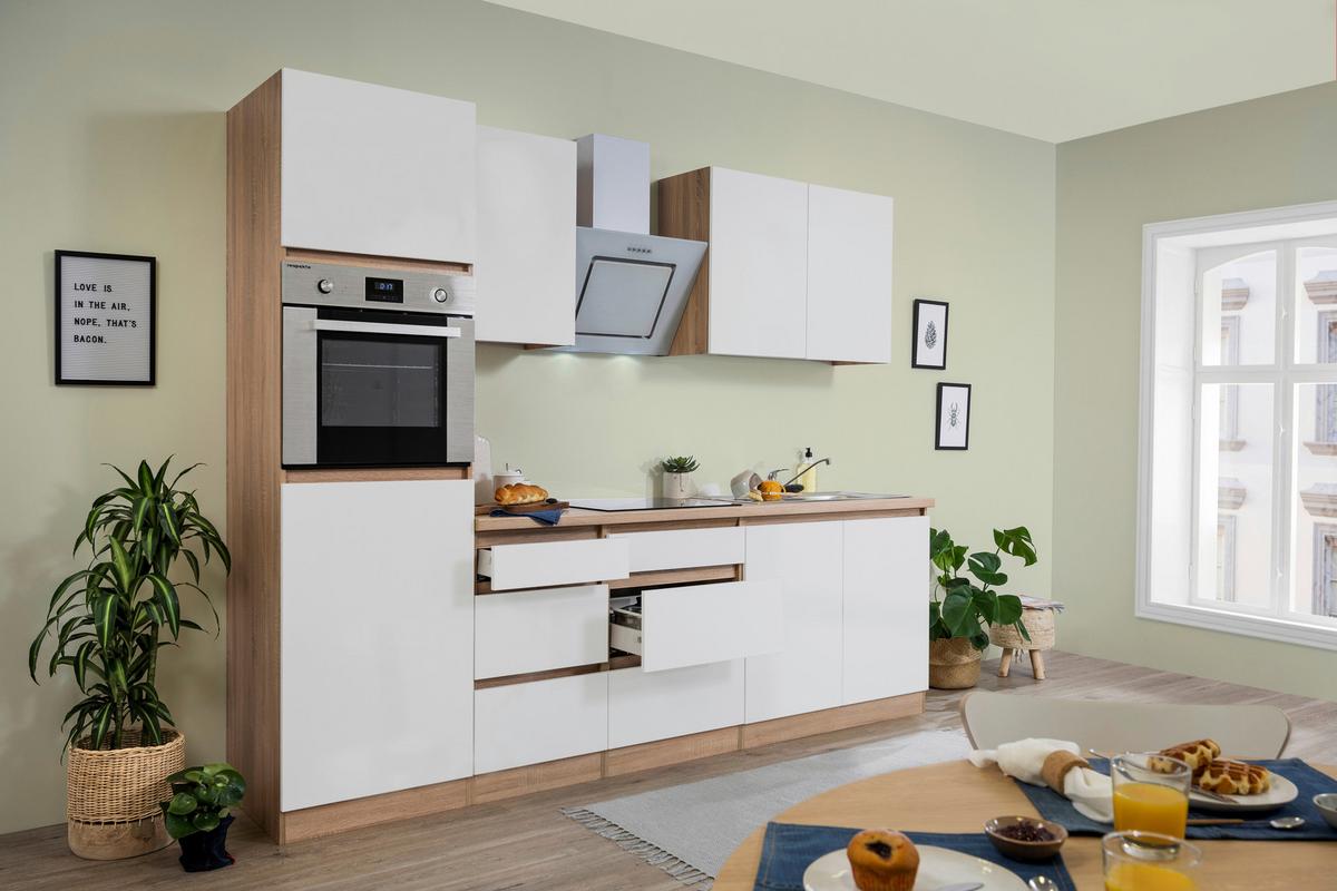 Küchenblock Premium Weiß matt/Eiche B: ca. 270 cm - Eichefarben/Weiß, MODERN, Holzwerkstoff (270cm) - Respekta