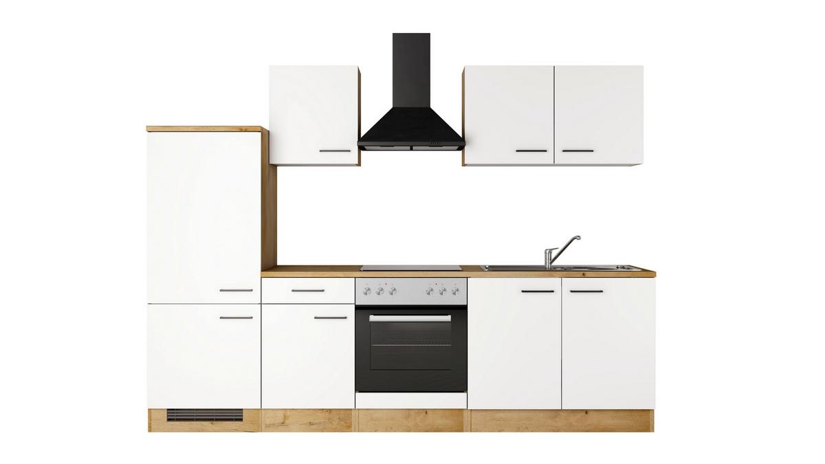Küchenblock Avila m. Geräten Magnolie - Eichefarben/Magnolie, Trend, Holzwerkstoff/Metall (270cm) - FlexWell