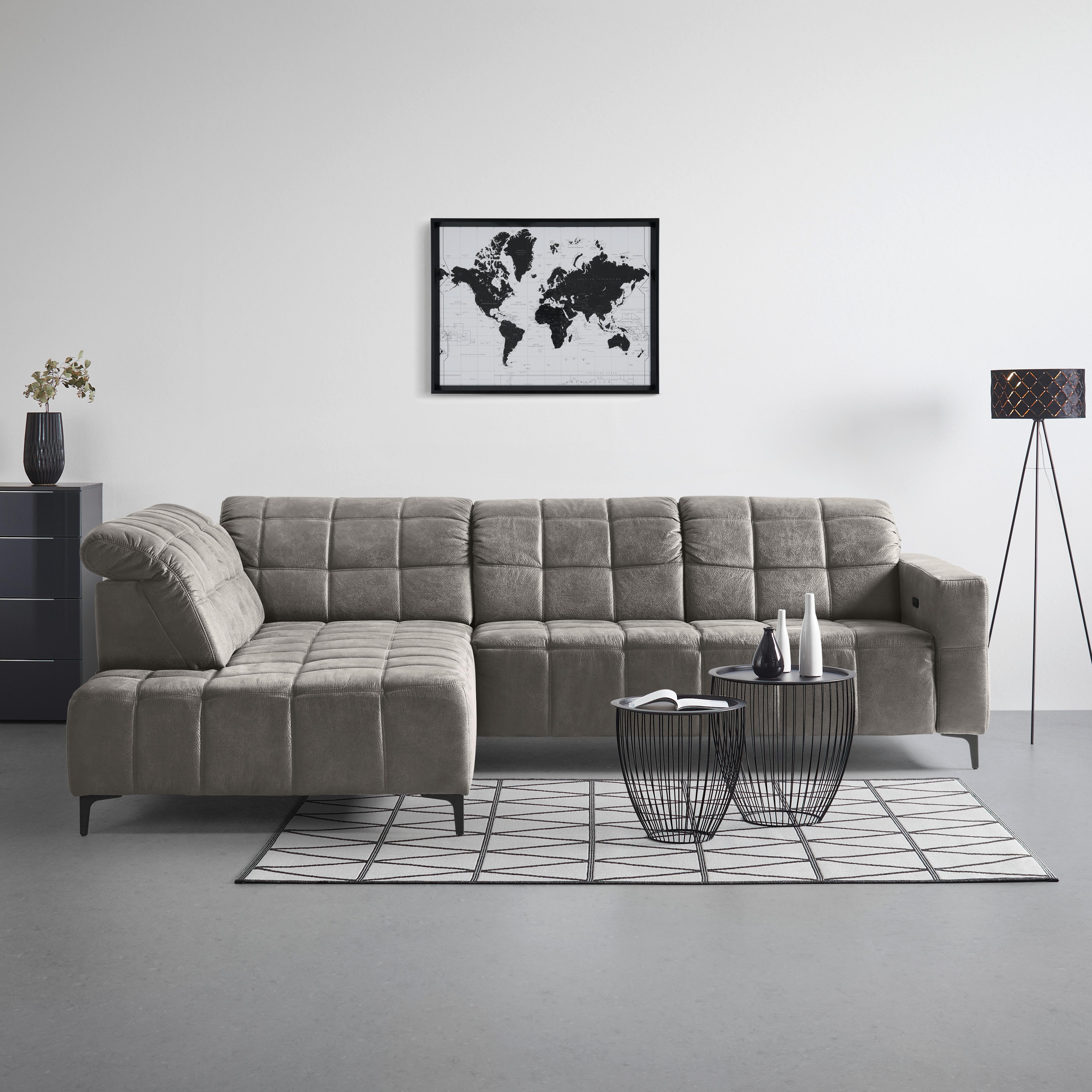 Ecksofa Panama links Greige - Greige/Schwarz, KONVENTIONELL, Textil/Metall (216/89-102/304cm) - Premium Living
