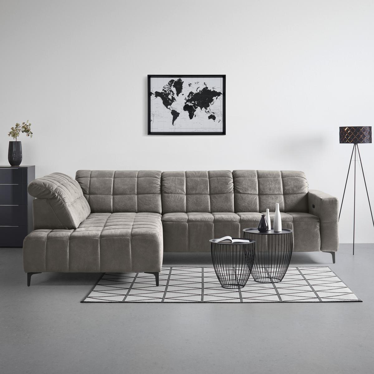 Ecksofa Panama links Greige - Greige/Schwarz, KONVENTIONELL, Textil/Metall (216/89-102/304cm) - Premium Living