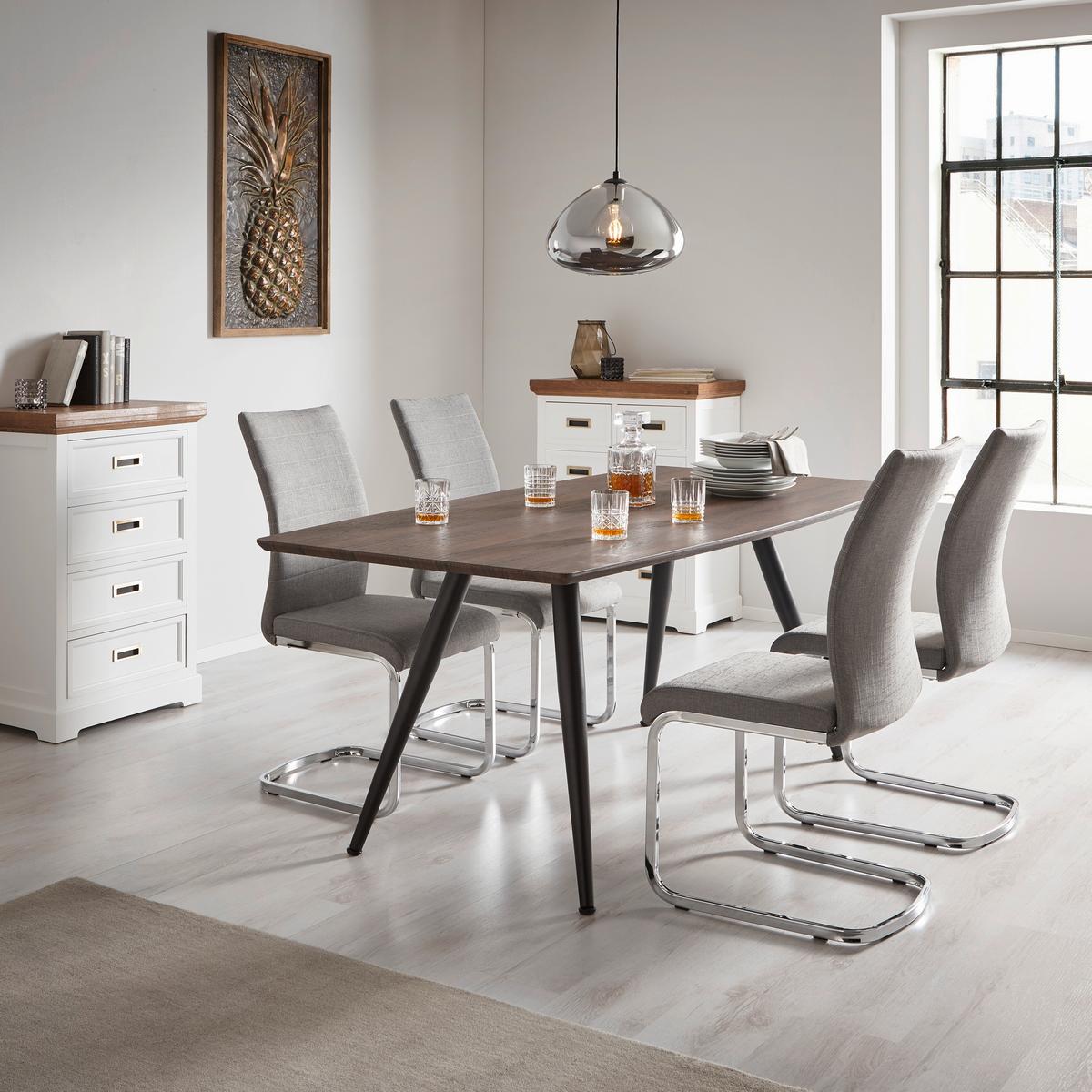 Schwingstuhl Lennard Hellgrau Webstoff Gepolstert - Chromfarben/Hellgrau, MODERN, Holz/Textil (42,5/99/45cm) - Bessagi Home
