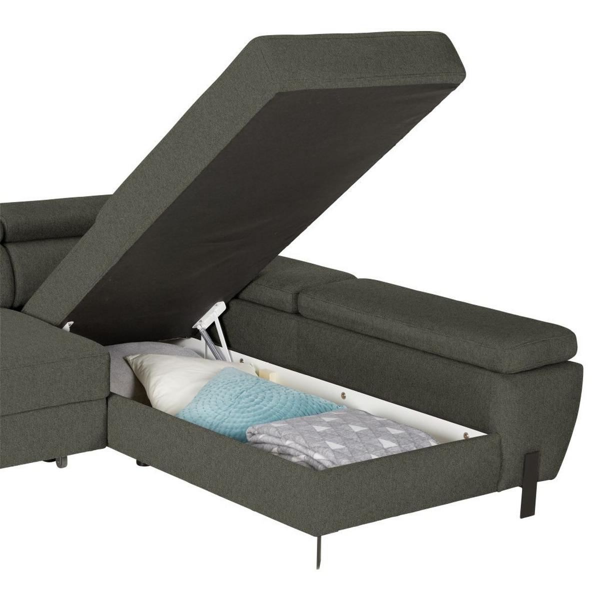 Ecksofa Molina Mini Grün - Hellgrau/Schwarz, Modern, Textil/Metall (277/189cm) - Mömax