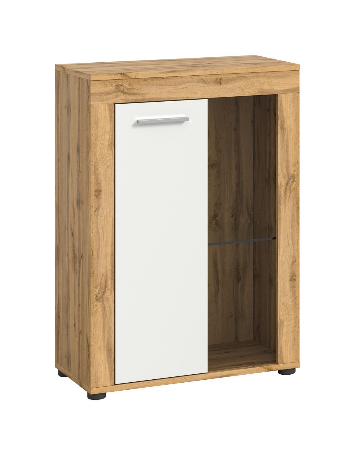 Vitrina Jam - bijela/srebrne boje, Design, staklo/drvni materijal (86/60/35cm) - Modern Living