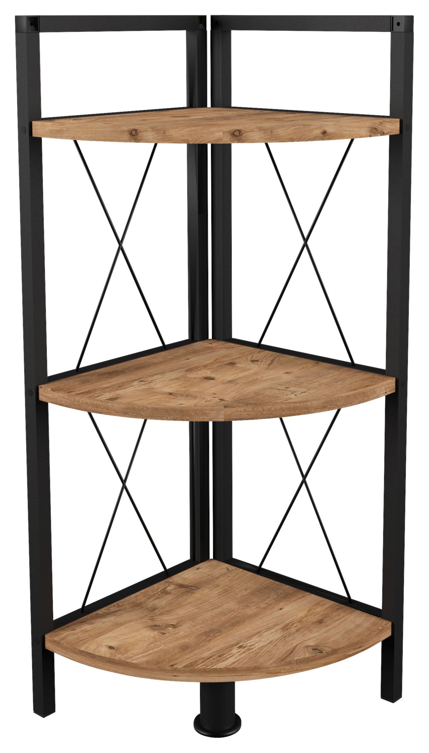 Kotni Regal Insasi 2, Barva Hrasta, Črna - črna/medeni hrast, Design, kovina/leseni material (34/87/34cm) - MID.YOU