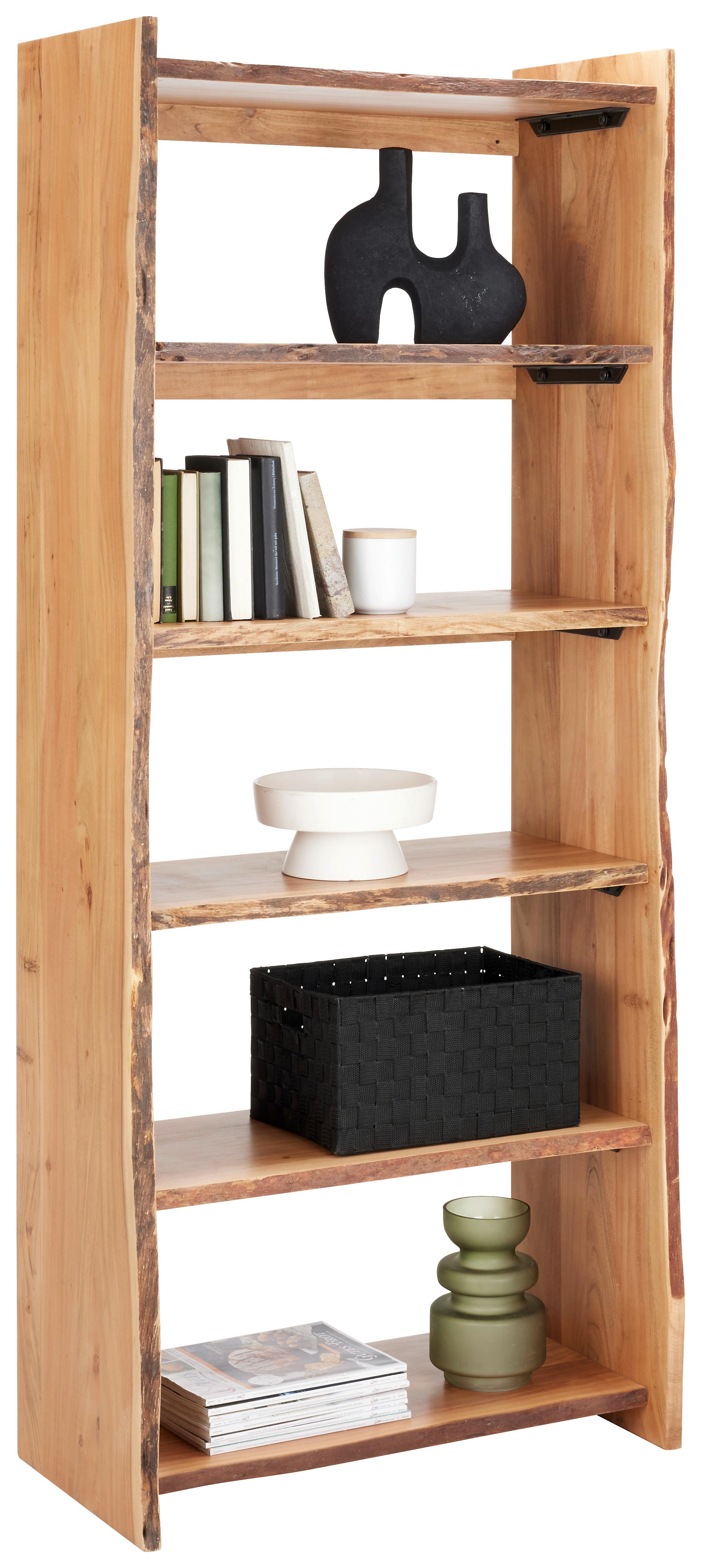 Regal in Akazienfarben - Schwarz/Akaziefarben, Natur, Holz/Metall (80/190/38cm) - Premium Living