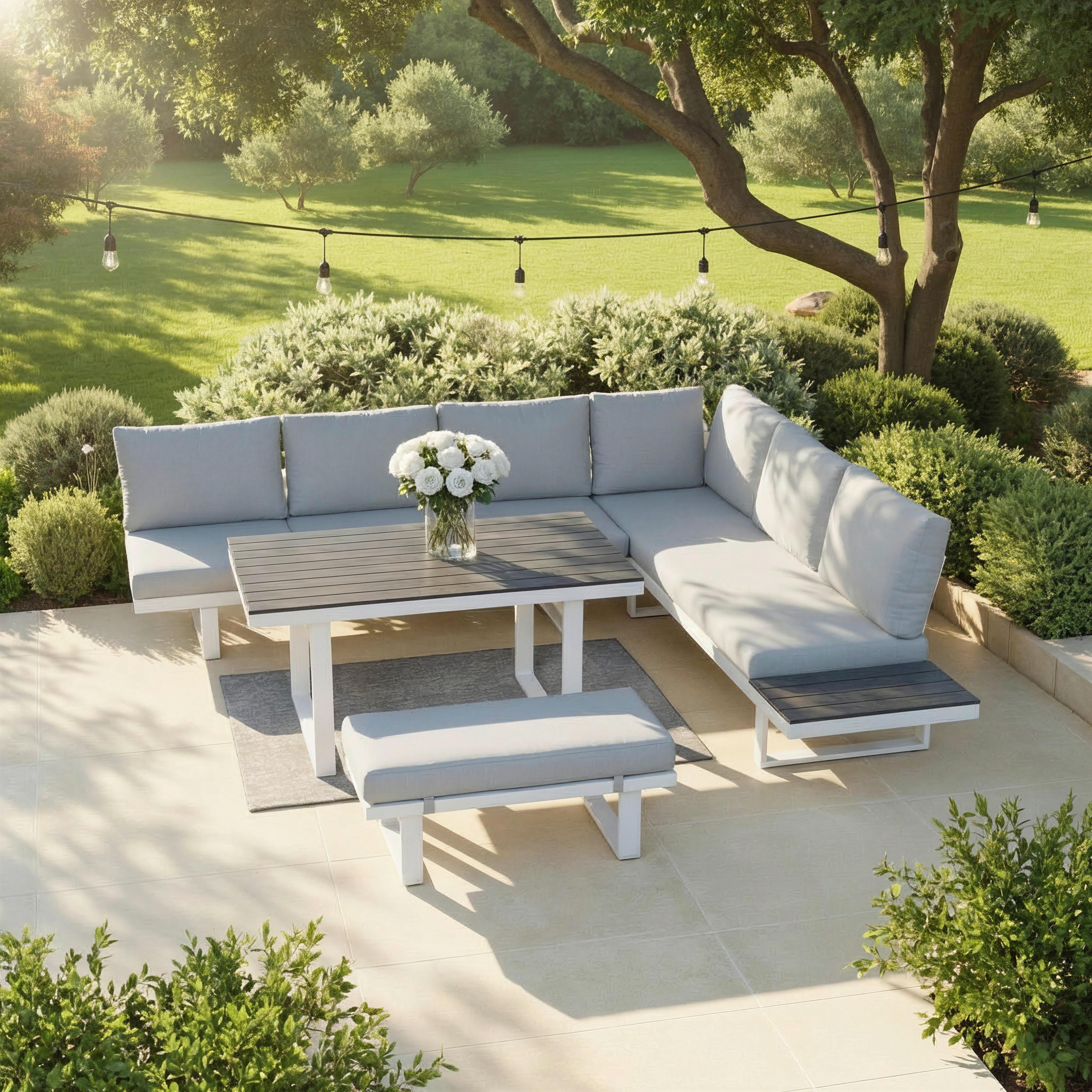 Dining-Loungeset Leandra Hellg Outdoorstoff/Metall/Polywood - Dunkelgrau/Hellgrau, MODERN, Kunststoff/Textil (288/253cm) - Bessagi Garden