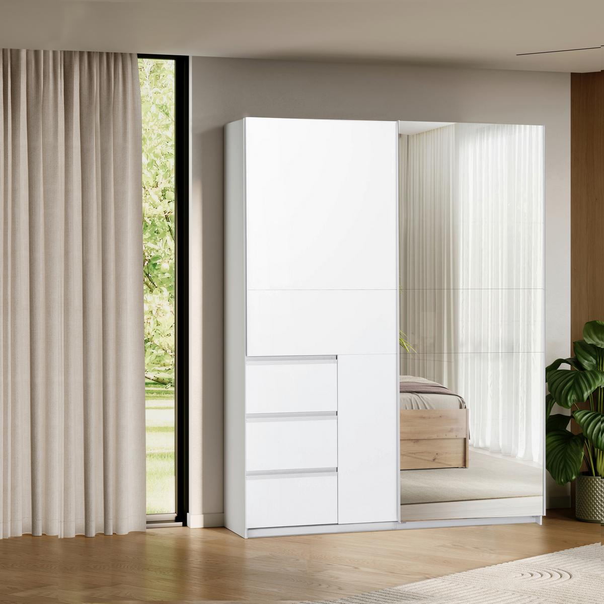 Omara Z Drsnimi Vrati Wilma, Bela - bela, Moderno, kovina/leseni material (175/210/61,5cm) - P & B