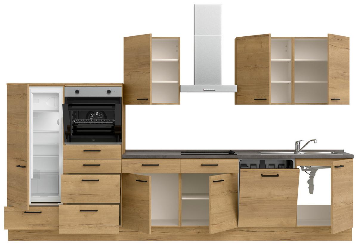 Küchenblock Structura Low m. Geräten Eiche - Schieferfarben/Eichefarben, MODERN, Holzwerkstoff/Metall (360cm) - Nobilia