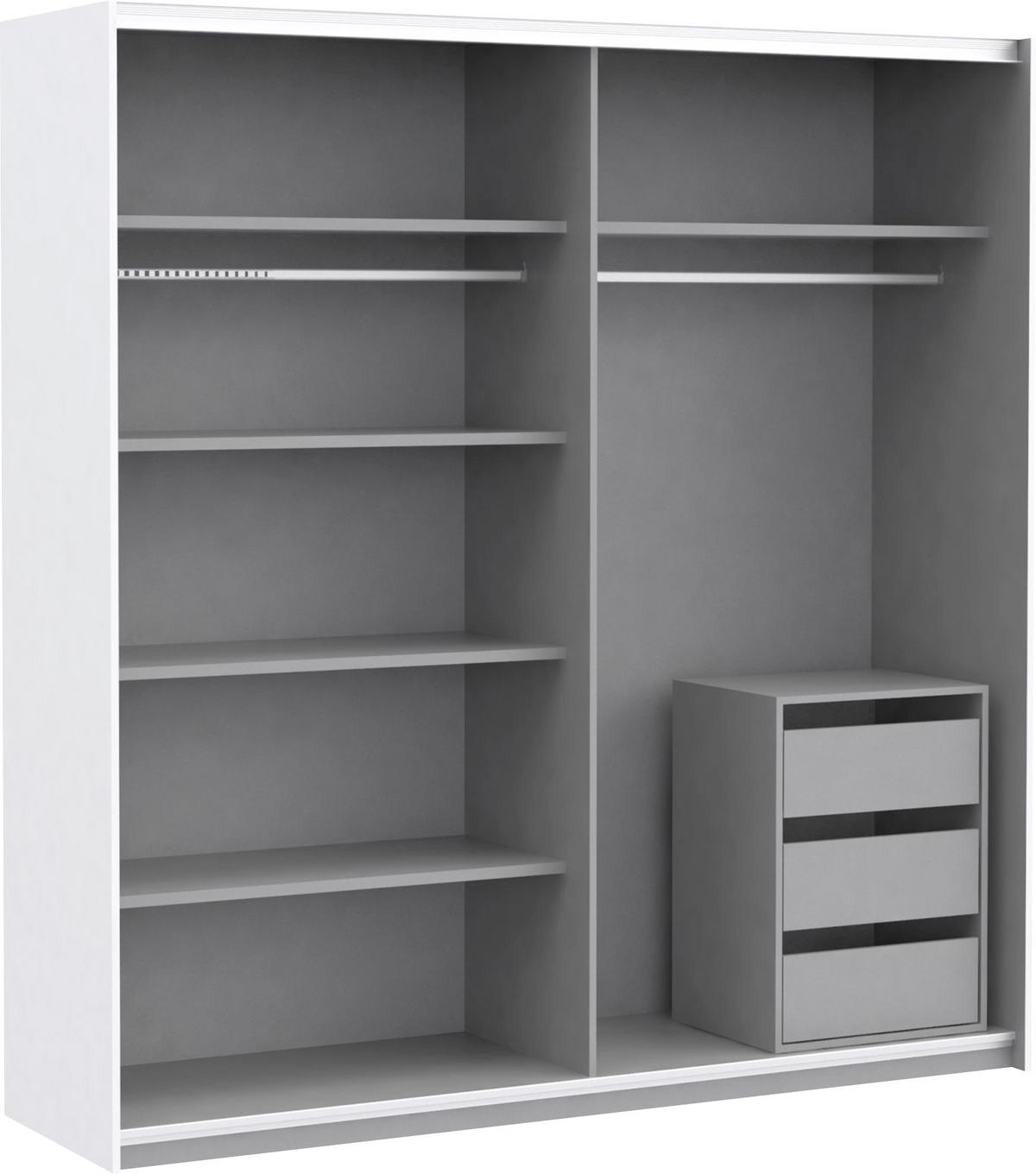 Omara Z Drsnimi Vrati Lyon, Bela - srebrne barve/bela, Design, kovina/leseni material (200/210/61cm) - Ti'me