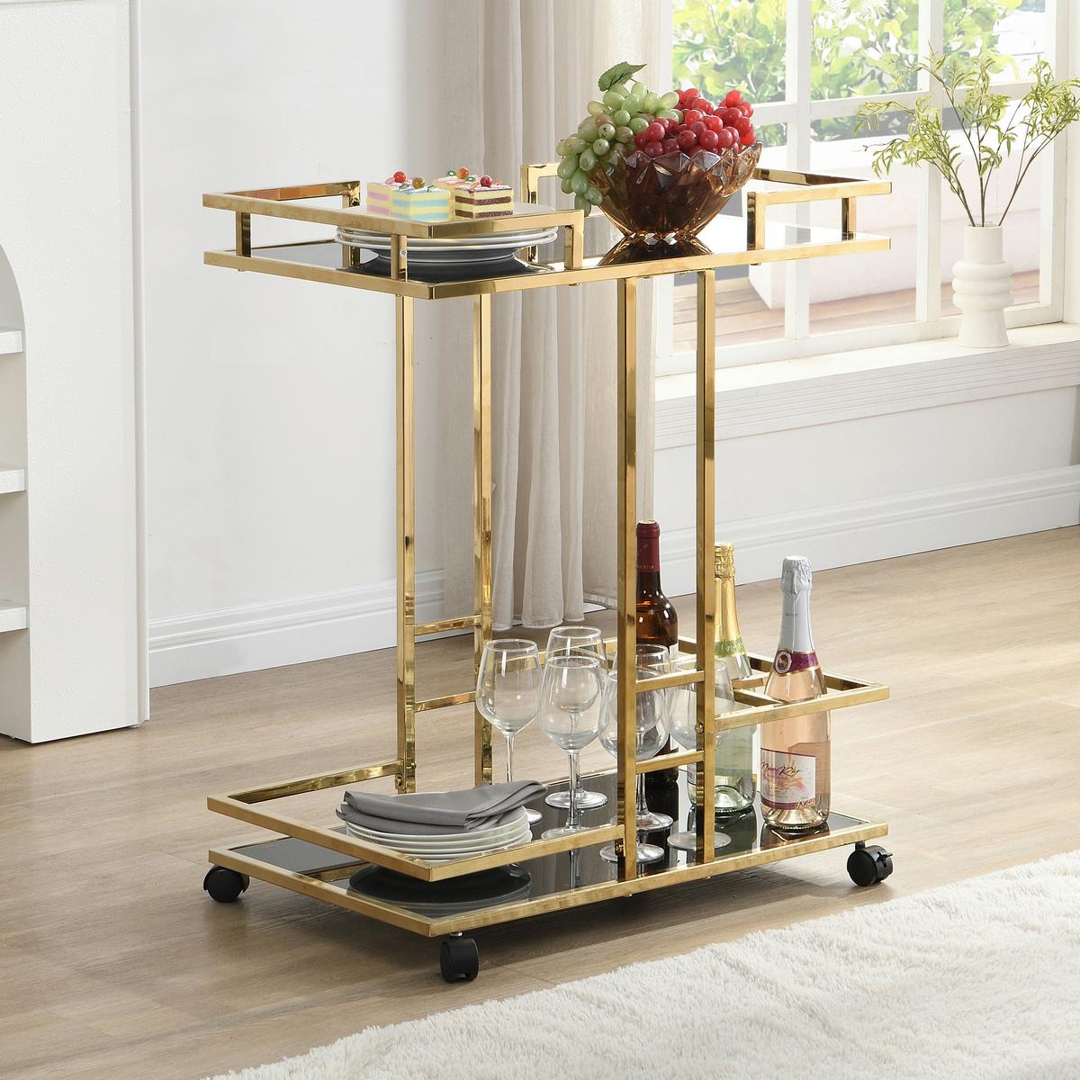 Servierwagen Wl7.336 - Goldfarben, Design, Glas/Kunststoff (67,5/43/83,5cm) - MID.YOU