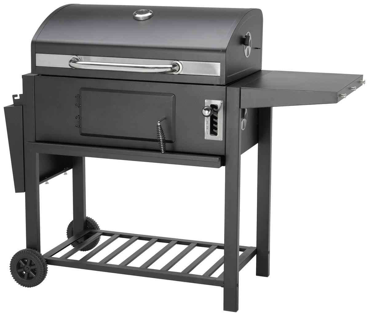 Holzkohlegrill Grillmax 5 Schwarz mit Thermometer - Schwarz, Modern, Kunststoff/Metall (164/64/110cm) - Mömax