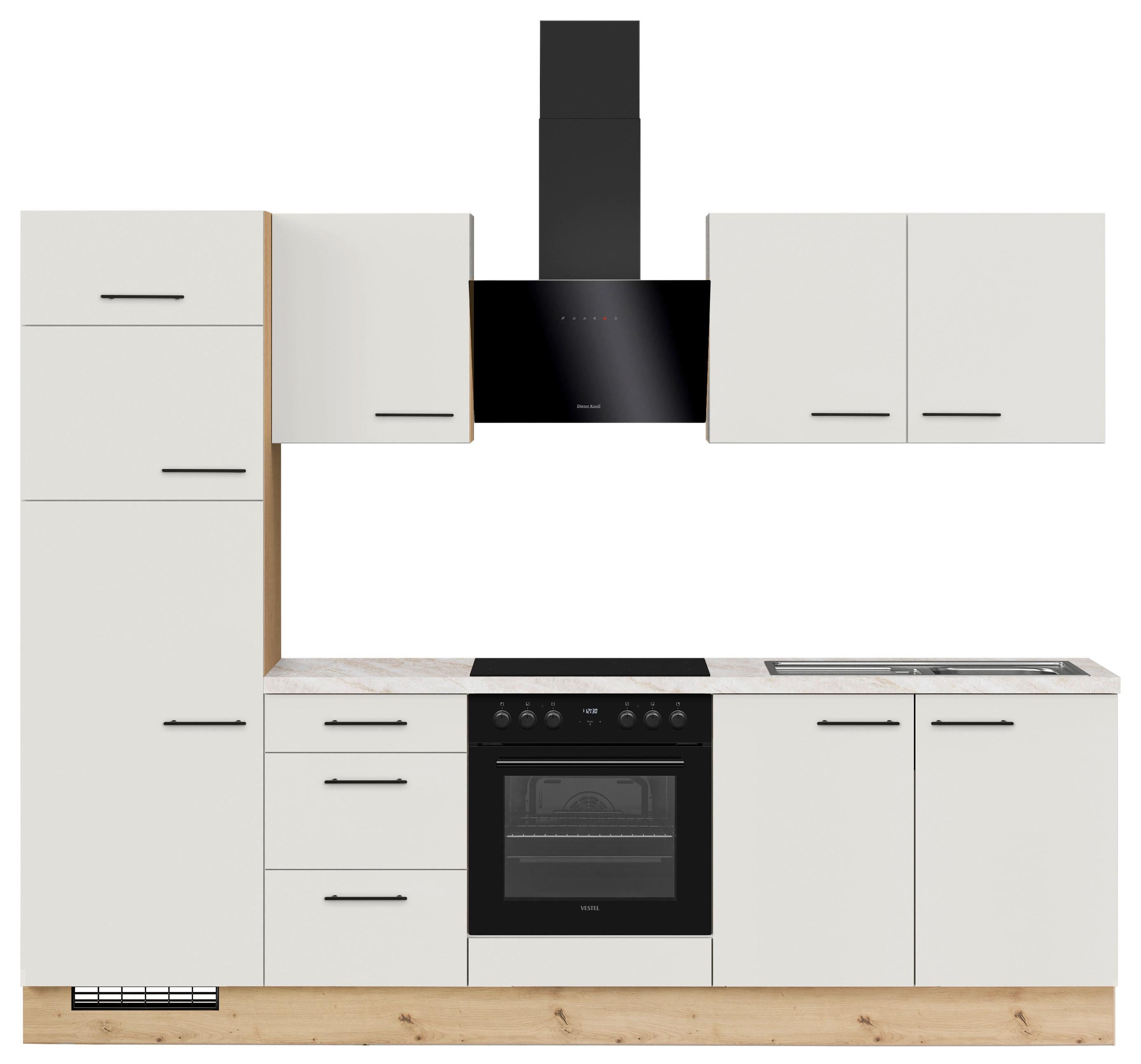 Küchenblock IP1200 o. Geräte Weiß - Eichefarben/Schwarz, MODERN, Holzwerkstoff/Metall (270cm) - Impuls