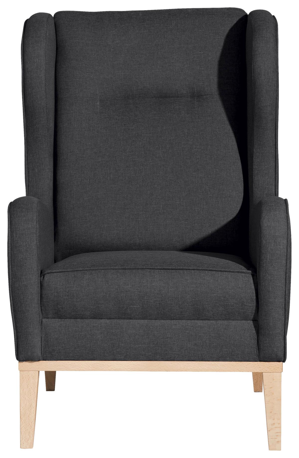 OHRENSESSEL ANGELO - Graphitfarben/Naturfarben, KONVENTIONELL, Holz/Textil (66/104/78cm) - Max Winzer