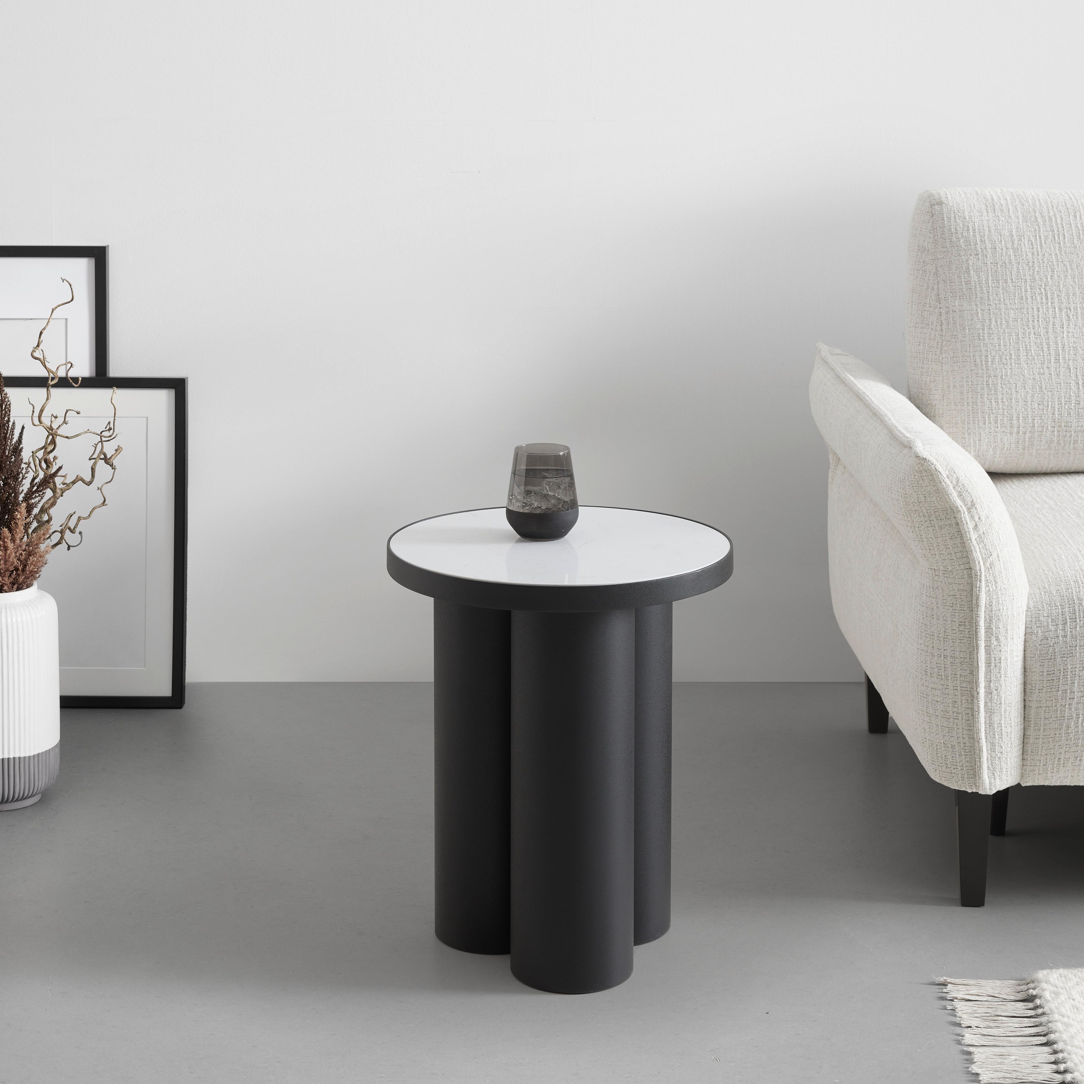 Beistelltisch Lyon Schwarz/Weiß - Schwarz/Weiß, MODERN, Stein/Metall (41/50cm) - Premium Living