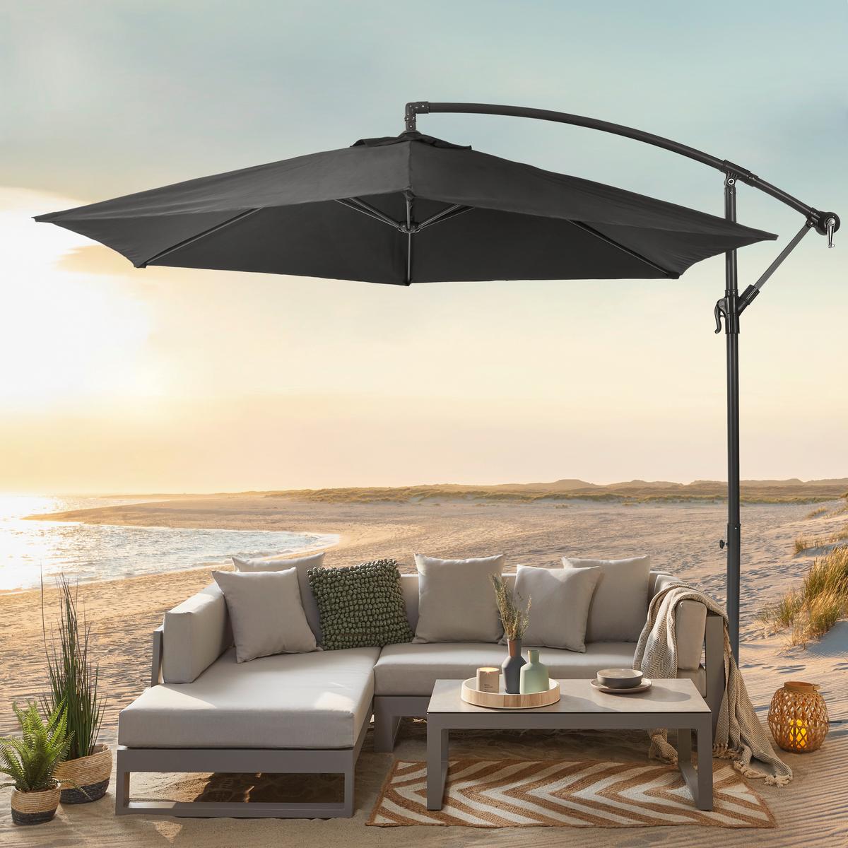 PARASOL NA WYSIĘGNIKU ESTELLE - antracytowy/czarny, Konventionell, metal/tkanina (300/300cm) - Xora