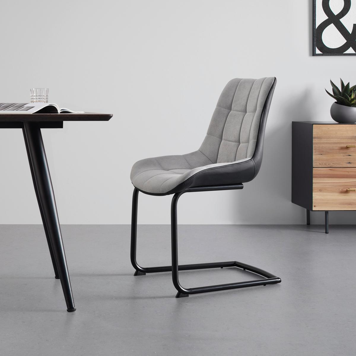 KRZESŁO NA PŁOZIE MARILEA - jasnoszary/czarny, Modern, metal/tkanina (53/86/61cm) - Bessagi Home