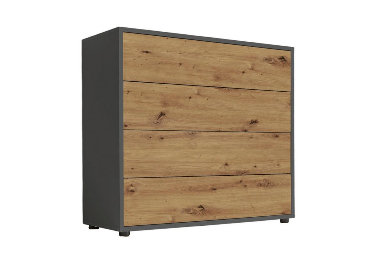 Kommode Mailand Typ 3 Anthrazit/Eichefarben - Anthrazit/Schwarz, MODERN, Holzwerkstoff/Kunststoff (79/73/33cm) - MID.YOU