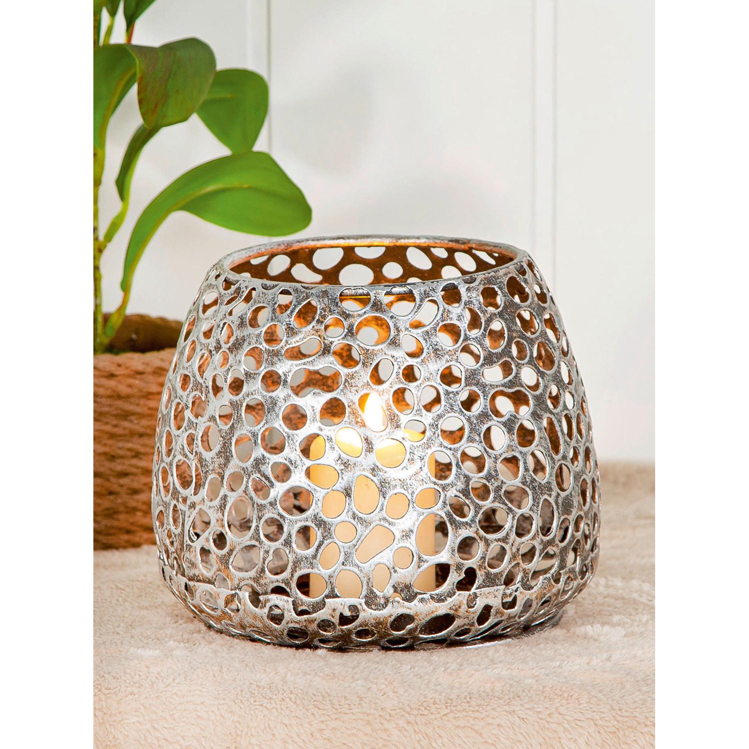 Windlicht Silberfarben - Silberfarben, Basics, Metall (14/12/14cm)