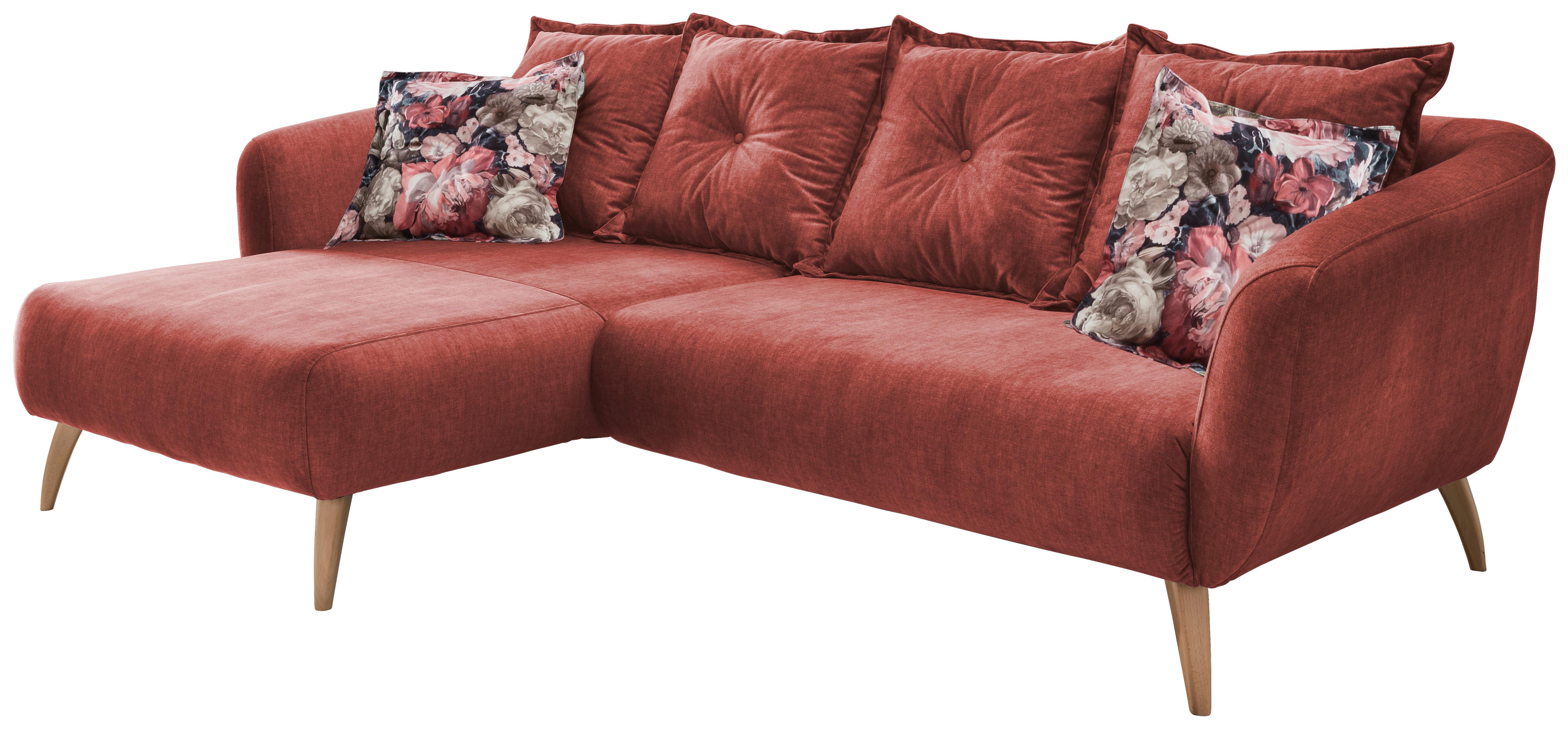 Wohnlandschaft Baggio Koralle Velours - Koralle/Buchefarben, MODERN, Holz/Textil (162/277cm) - Livetastic