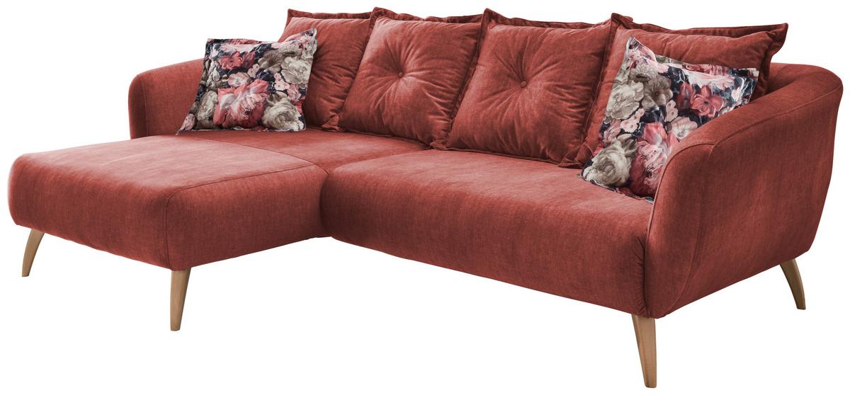 Wohnlandschaft Baggio Koralle Velours - Koralle/Buchefarben, MODERN, Holz/Textil (162/277cm) - Livetastic