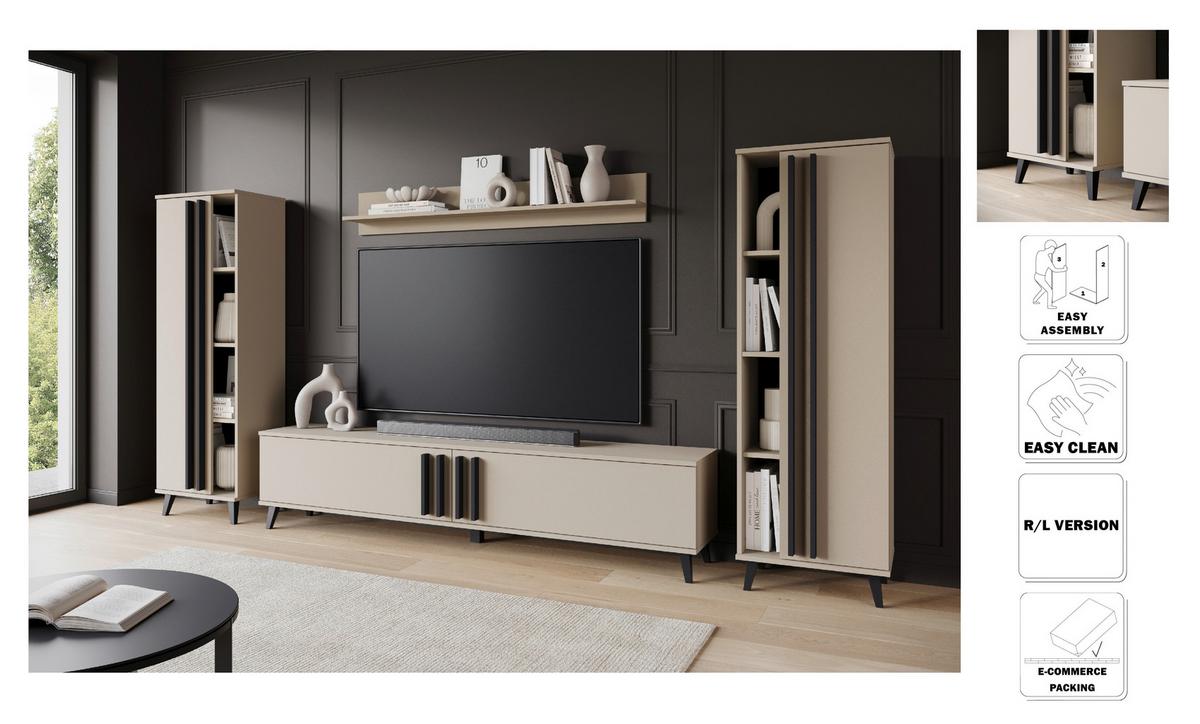 Dnevni Regal Helsinki 1, Bež, 4-Delno - črna/bež, Trend, umetna masa/leseni material (270/140/33cm)